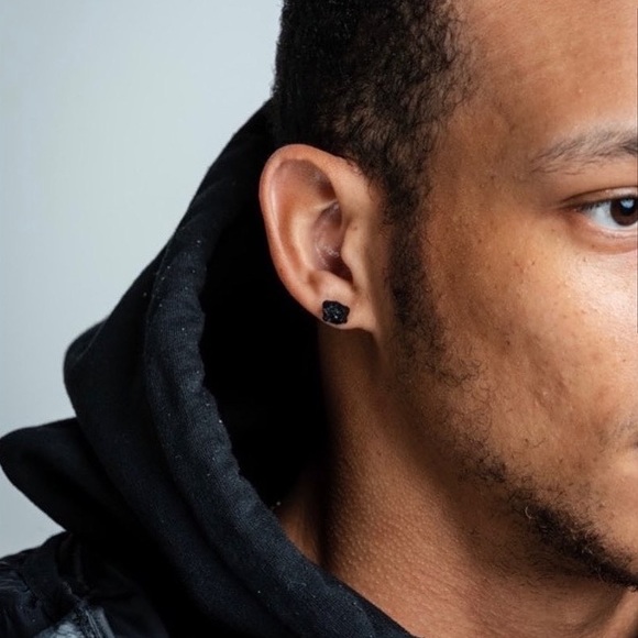 🆕 New Raw Black Tourmaline Crystal Stud Gemstone Earrings - Picture 6 of 7